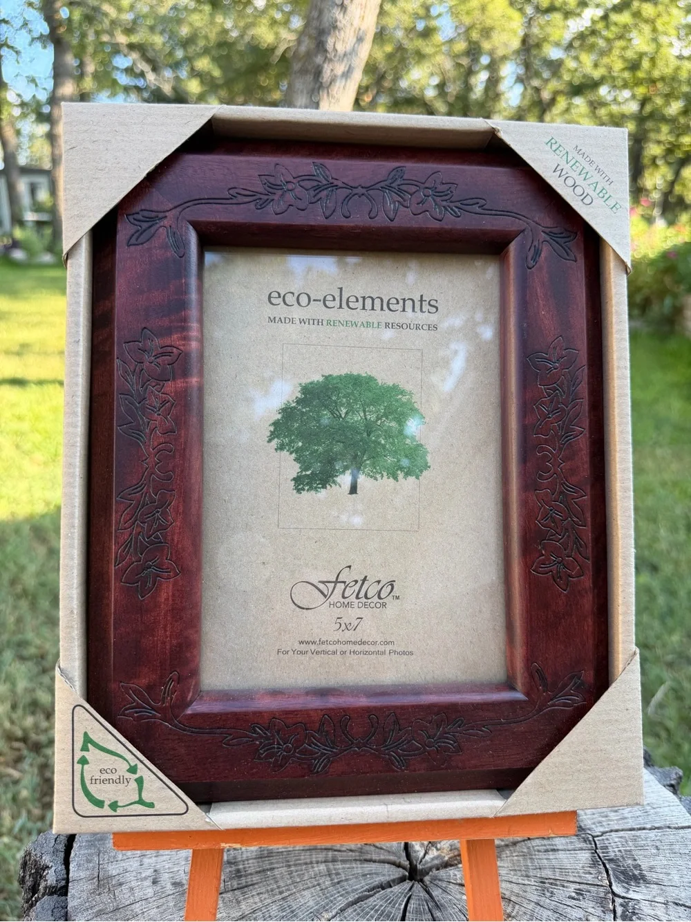 NWT Mahogany Floral Carved Eco-Elements 5x7 Picture Frame Renewable Resources